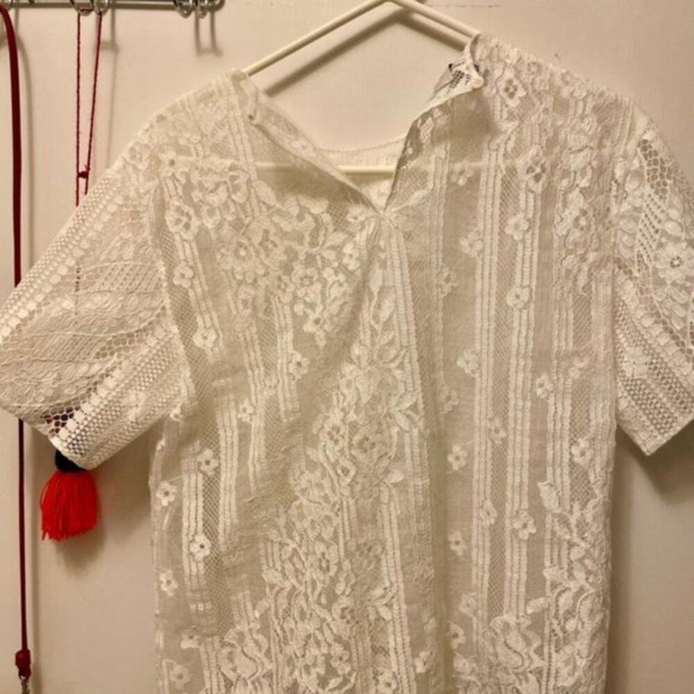 Valentino Lace Short Sleeve Shirt White size 6 - Picture 5 of 10